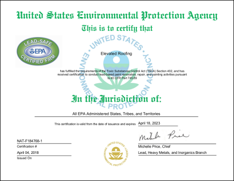 EPA certification to conduct lead-based paint renovation, repair, and painting activities pursuant to 40 CFR Part 745.89 EPA certification to conduct lead-based paint renovation, repair, and painting activities pursuant to 40 CFR Part 745.89